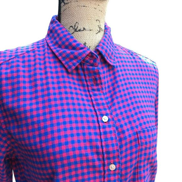 Womens Uniqlo Pink & Blue Plaid Button-Up Long Sleeve Shirt Size L Cotton - Picture 4 of 6